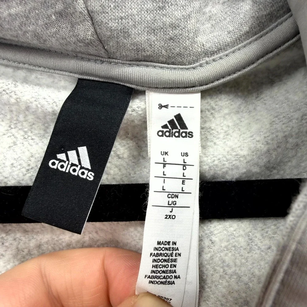 Adidas Fleece Hoodie Mens Large Navy Gray Fleece Lined Three Stripes Quarter Zip